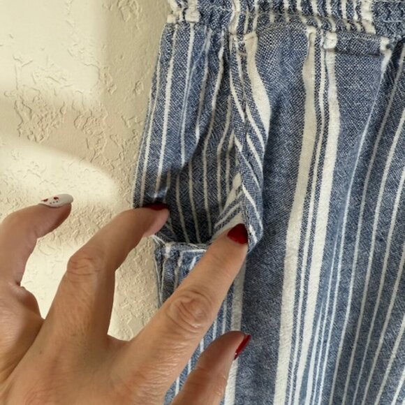 SO Striped Linen Blend Wide Leg Pants Women Med Coastal Beach Summer Lounge - Picture 5 of 12